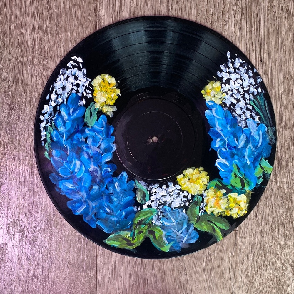 Hand-Painted Floral Vinyl Record
